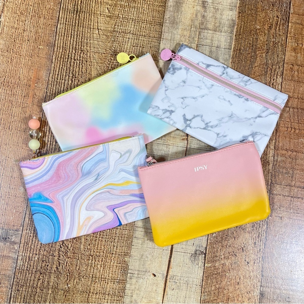 Ipsy Marble Pastel Watercolor Soft Pink Girly Feminine Makeup Bag Bundle
